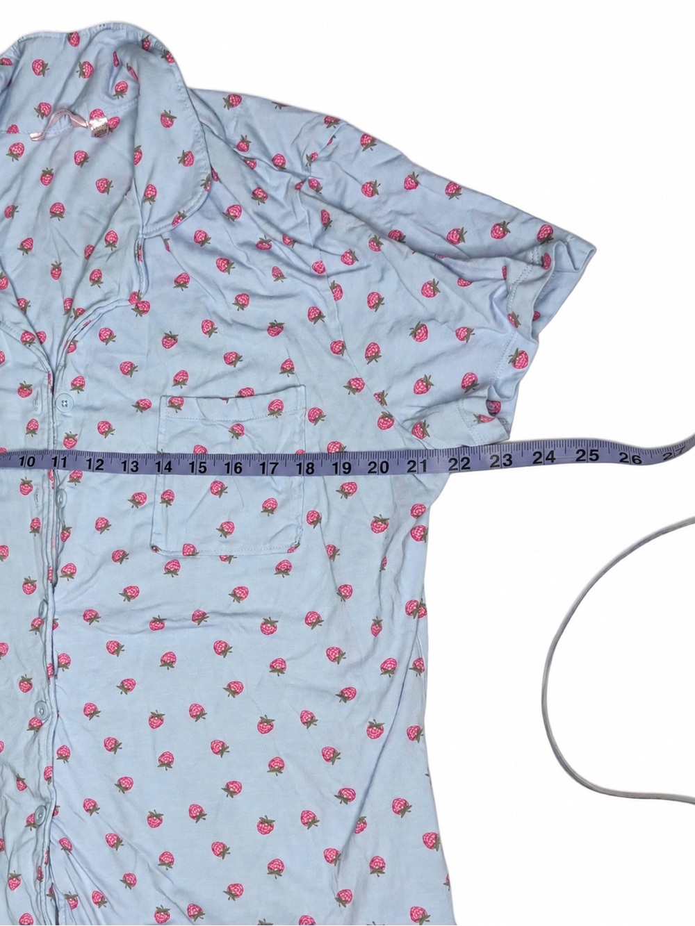 La Vie en Rose Pajama Set XXL Blue Pink Raspberry Print Button Down Shorts 2pc - Picture 4 of 7